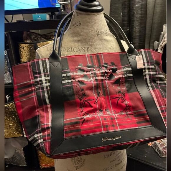 VS pink large/XL red & black plaid tote bag/purse pocketbook bag nwt - Picture 1 of 2
